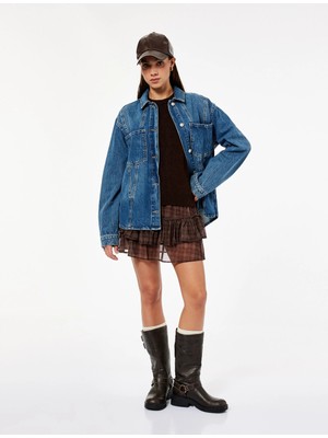 Uzun Kollu Klasik Yaka Pamuklu Cep Detaylı Denim Gömlek