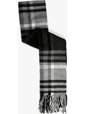 Uzun Ekoseli Püsküllü Atkı