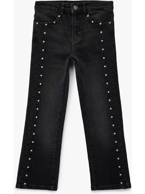 Koton Pamuklu Inci Detaylı Yıpratmalı Straight Fit Denim Pantolon