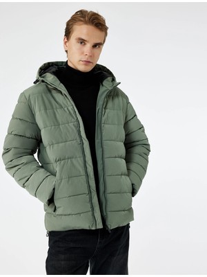 Koton Kapüşonlu Uzun Kollu Fermuarlı Cepli Kışlık Şişme Mont