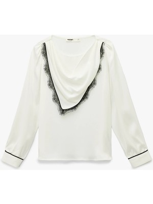 Koton Dantel Detaylı Uzun Kollu Şal Yaka Bluz