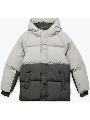 Koton Polar Astarlı Uzun Kollu Kapşonlu Renk Bloklu Şişme Mont