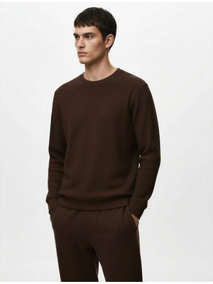 Koton Regular Fit Uzun Kollu Dokulu Basic Bisiklet Yaka Sweatshirt