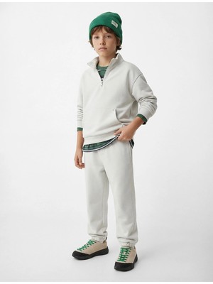 Yarım Fermuarlı Kanguru Cepli Uzun Kollu Dik Yaka Oversize Sweatshirt