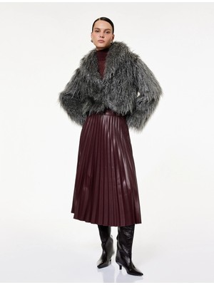 Koton Uzun Kollu Şal Yaka Kısa Suni Kürk Mont
