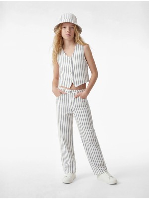 Koton Pamuklu Cepli Geniş Paça Çizgili Denim Pantolon