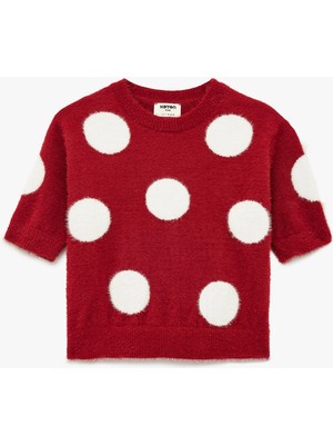 Koton Bisiklet Yaka Kısa Kollu Puantiyeli Triko Kazak