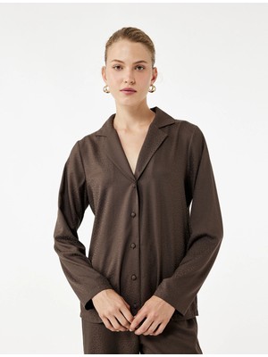 Rahat Kalıp Uzun Kollu Gömlek Yaka Saten Pijama Üstü