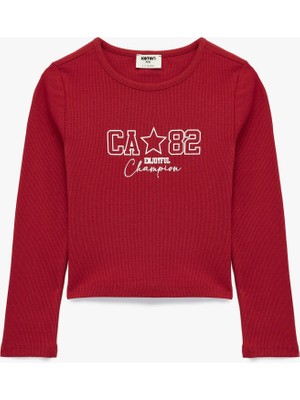 Pamuklu Baskılı  Bisiklet Yaka Uzun Kollu Tişört