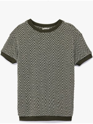 Koton Bisiklet Yaka Balıksırtı Desenli Kısa Kollu Oversize Sweatshirt