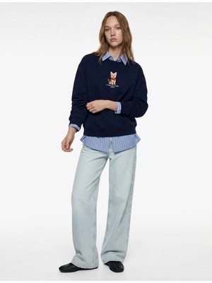 Koton Uzun Kollu Bisiklet Yaka Köpek Baskılı Oversize Sweatshirt