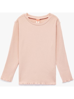 Koton Bisiklet Yaka Fırfır Detaylı Pamuklu Basic Uzun Kollu Tişört