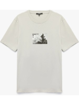 Regular Fit Kısa Kollu Bisiklet Yaka Pamuklu Baskılı Tişört