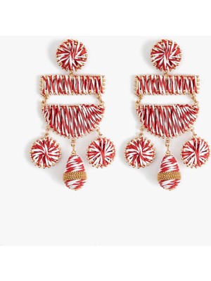 Büyük Boy Çok Renkli Geometrik Hasır Küpe - Koton x Melis Ağazat