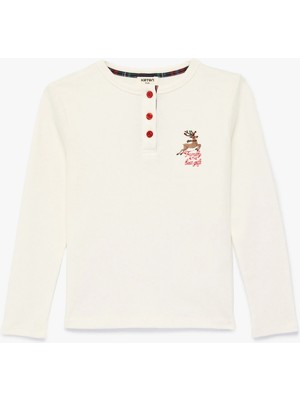 Koton Pamuklu Düğme Detaylı Uzun Kollu Bisiklet Yaka Pijama Üstü