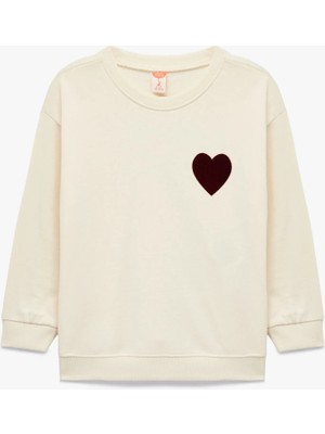 Koton Pamuklu Kalpli Baskılı Bisiklet Yaka Bej Kız Bebek Sweatshirt 6WMG10058AK