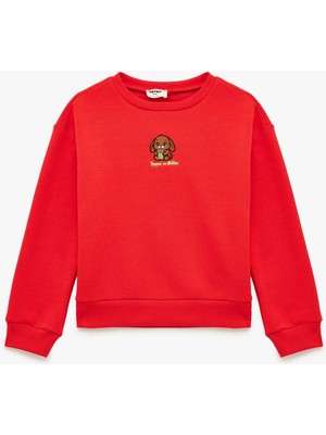 Koton Uzun Kollu Bisiklet Yaka Nakış Detaylı Şardonlu Sweatshirt