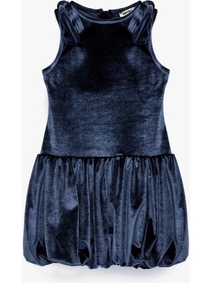 Koton Fiyonklu Bisiklet Yaka Kolsuz Kadife Elbise