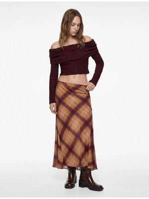 Koton Slim Fit Uzun Kollu Omzu Açık Crop Dantel Tişört