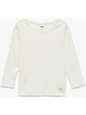 Koton Pamuklu Uzun Kollu Etiket Detaylı Fırfırlı Bisiklet Yaka Tişört