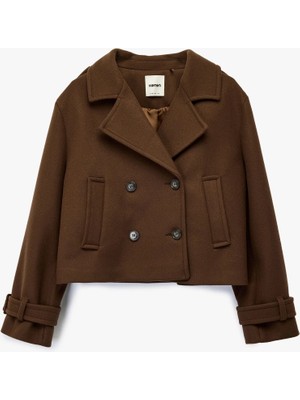 Koton Uzun Kollu Cepli Düğmeli Kruvaze Kısa Kaşe Kaban