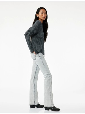 Yüksek Bel Dar Kesim Ispanyol Paça Denim Pantolon - Flare Jeans