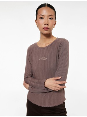 Uzun Kollu Bisiklet Yaka Modal  Pijama Üstü