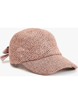 Kurdele Detaylı Hasır Kep Şapka