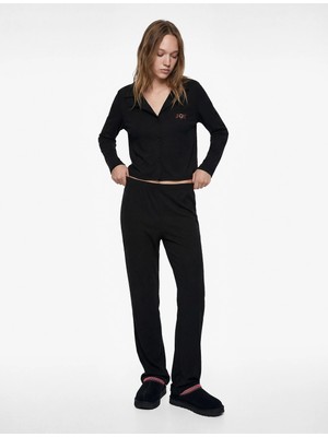 Koton Uzun Kollu Viskon Karışımlı Örme Nakışlı Yılbaşı Pijama Takımı