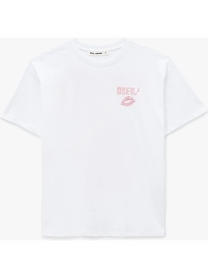 Koton Kısa Kollu Bisiklet Yaka Pamuklu Arkası Baskılı Oversize Tişört