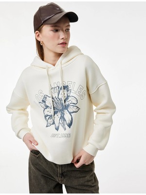 Koton Rahat Kalıp Şardonlu Uzun Kollu Baskılı Kapüşonlu Sweatshirt