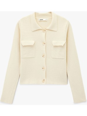 Koton Uzun Kollu Düğmeli Cepli Polo Yaka Triko Hırka