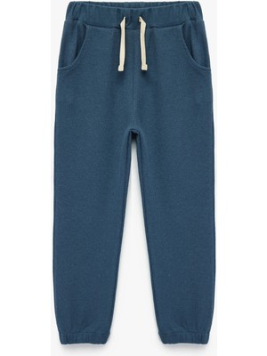 Pamuklu Waffle Dokulu Beli Bağcıklı Jogger Eşofman Altı