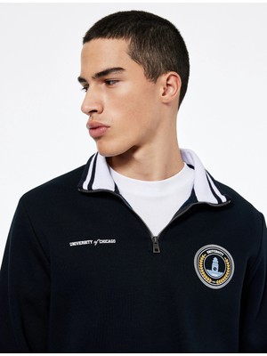 Koton Uzun Kollu Şardonlu Baskılı Yarım Fermuarlı Sweatshirt