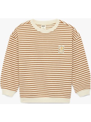 Koton Pamuklu Uzun Kollu Bisiklet Yaka Çizgili Sweatshirt