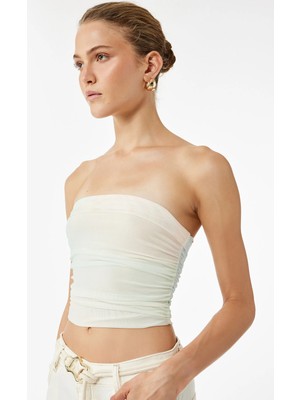 Slim Fit Drape Detaylı Crop Straplez Bluz