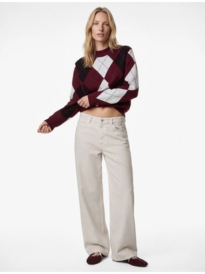 Koton Uzun Kollu Hafif Dik Yaka Baklava Desenli Triko Kazak