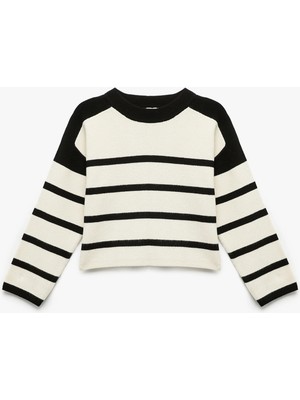 Koton Uzun Kollu Bisiklet Yaka Çizgili Triko Kazak