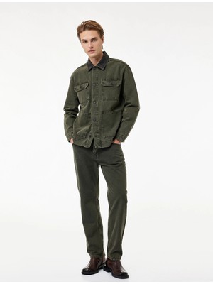 Koton Rahat Kalıp Düğmeli Cepli Gömlek Yaka Jean Ceket