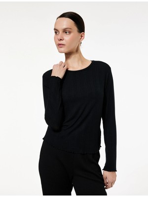 Uzun Kollu Bisiklet Yaka Modal Pijama Üstü