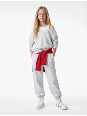 Koton Çift Yakalı Pamuk Karışımlı Uzun Kollu Bisiklet Yaka Sweatshirt