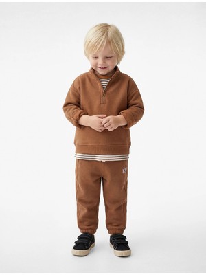 Koton Pamuklu Uzun Kollu Yarım Fermuarlı Dik Yaka Sweatshirt