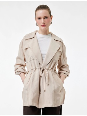 Koton Modal Kumaş Uzun Kollu Kapaklı Cep Detaylı Bağlama Detaylı Oversize Ceket