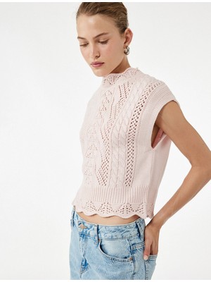 Dik Yaka Kolsuz Ajurlu Örgü Süveter