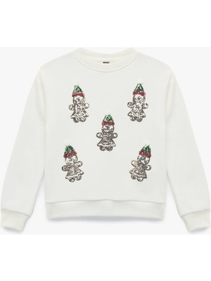 Koton Şardonlu Uzun Kollu Bisiklet Yaka Pullu Payetli Sweatshirt