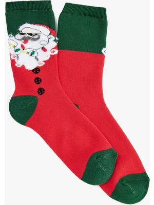 Koton Renk Bloklu Pamuklu Havlu Soket Yılbaşı Çorabı