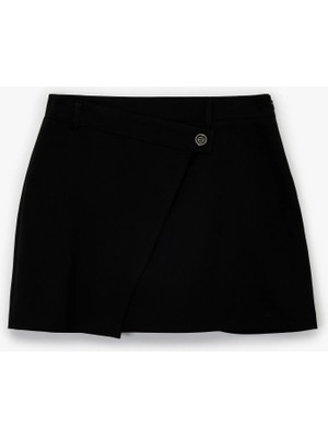 Koton Viskon Karışımlı Düğmeli Slim Fit Kruvaze Mini Şort Etek
