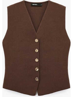 Koton Gold Düğme Detaylı V Yaka Triko Yelek