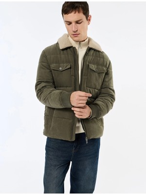 Koton Uzun Kollu Cep Detaylı Fermuarlı Peluş Yaka Kışlık Mont