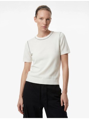 Koton Çizgi Detaylı Kısa Kollu Bisiklet Yaka Triko Kazak